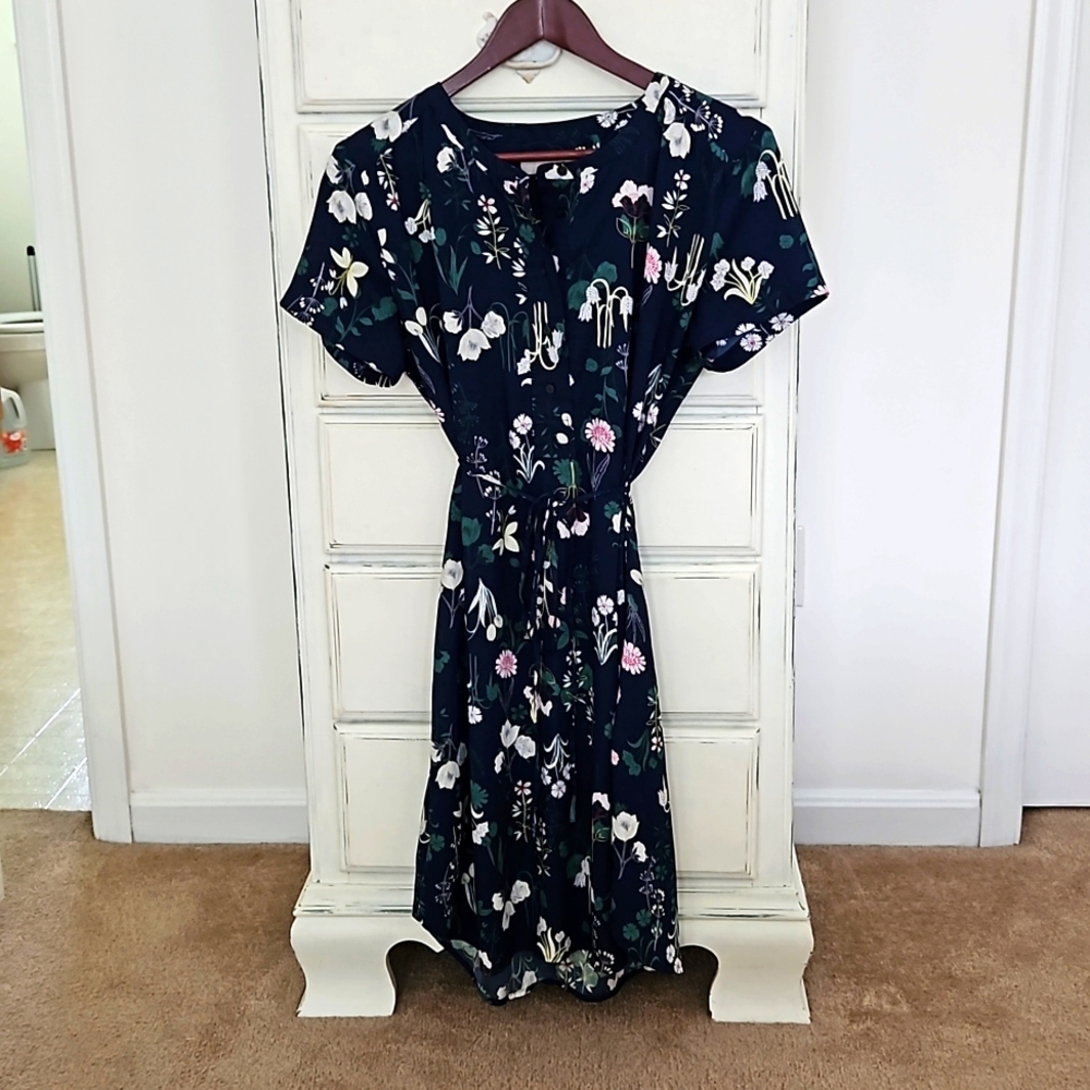 Loft Navy floral shirt dress
